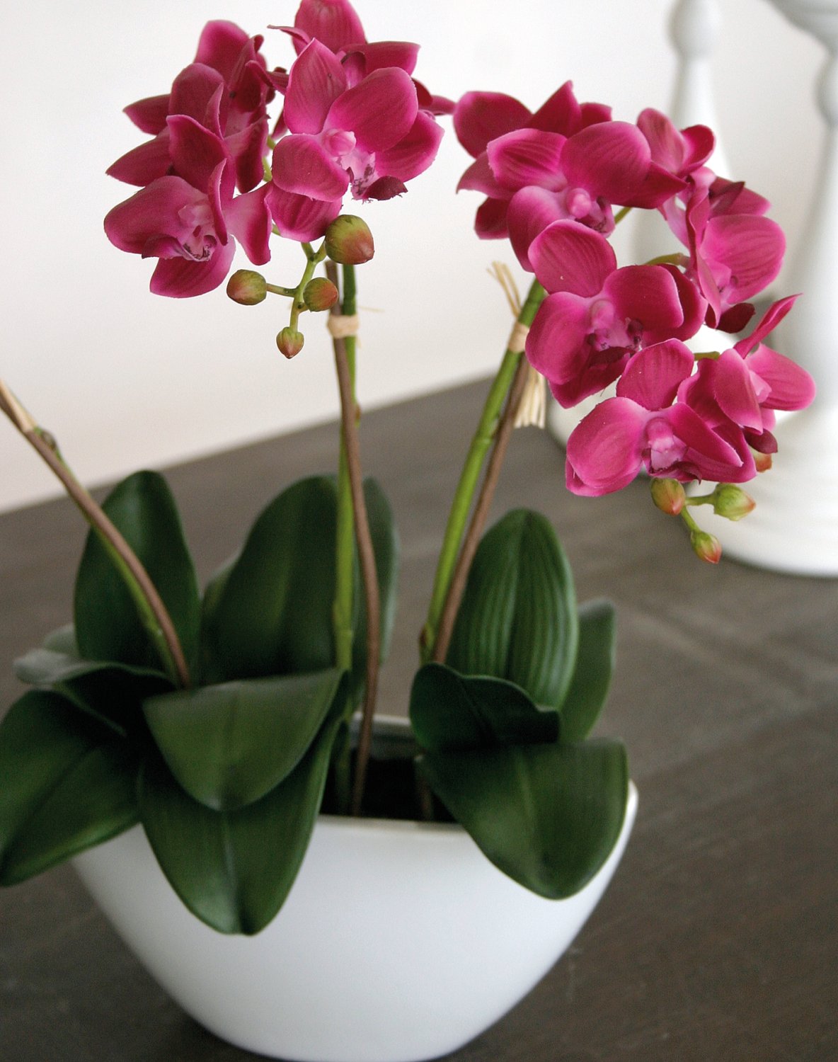 Künstliche Orchidee Phalaenopsis, 3-fach, in Schale, 38 cm, Real Touch, cerise