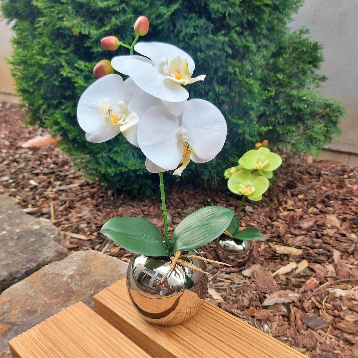 Kunstorchidee in Silbervase, 32 cm, Real Touch Soft, creme-weiß Kunstorchidee in Silbervase, 32 cm, Real Touch Soft, creme-weiß