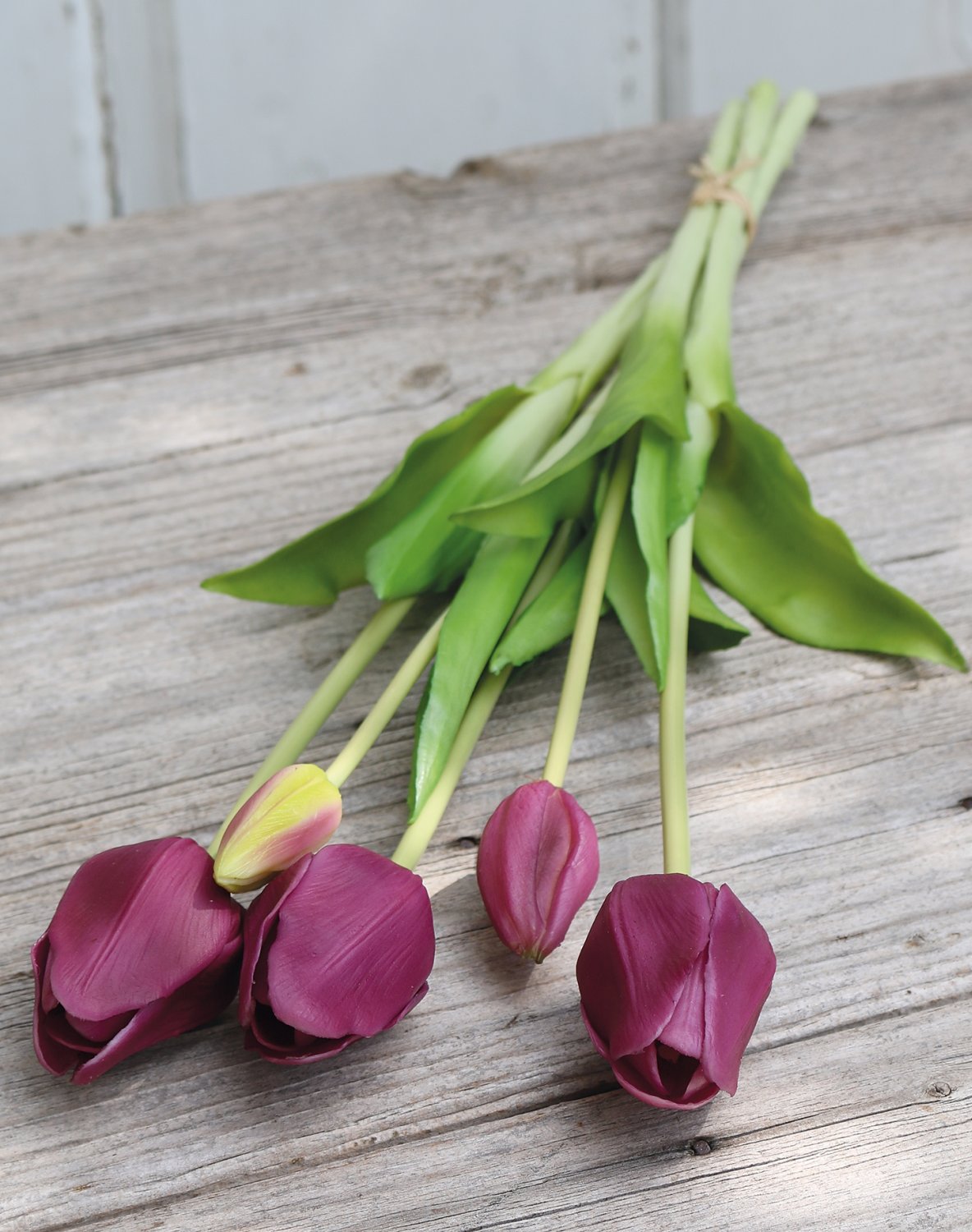 Künstlicher Tulpenbund, französisch, gemischt, 5-fach, 47 cm, Real Touch, violett-grün