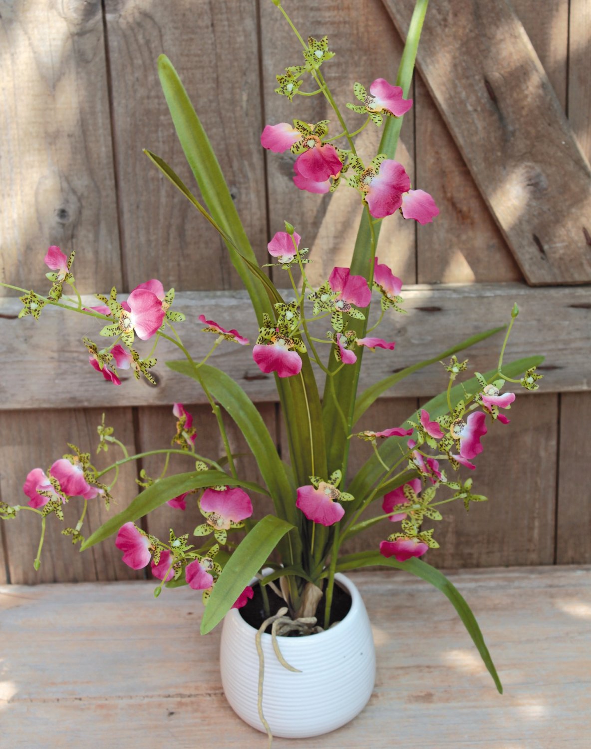 Synthetic orchid oncidium, potted, 50cm, pink-green