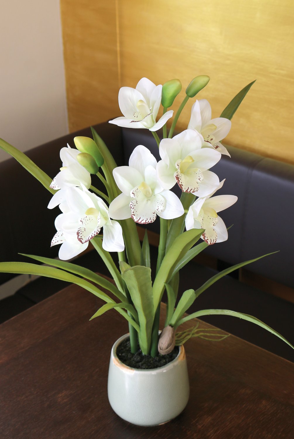 Orchidea Cymbidium artificiale, in vaso, 57 cm, Real Touch Soft, bianco-crema