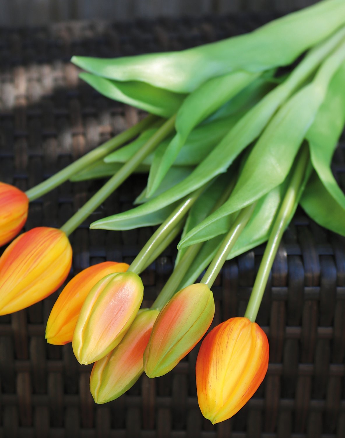 Artificial tulip bouquet, 7-fold, 44 cm, real touch, orange