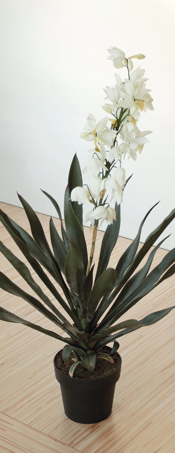 Künstliche Yucca, blütend, getopft, 115 cm, grün-weiß