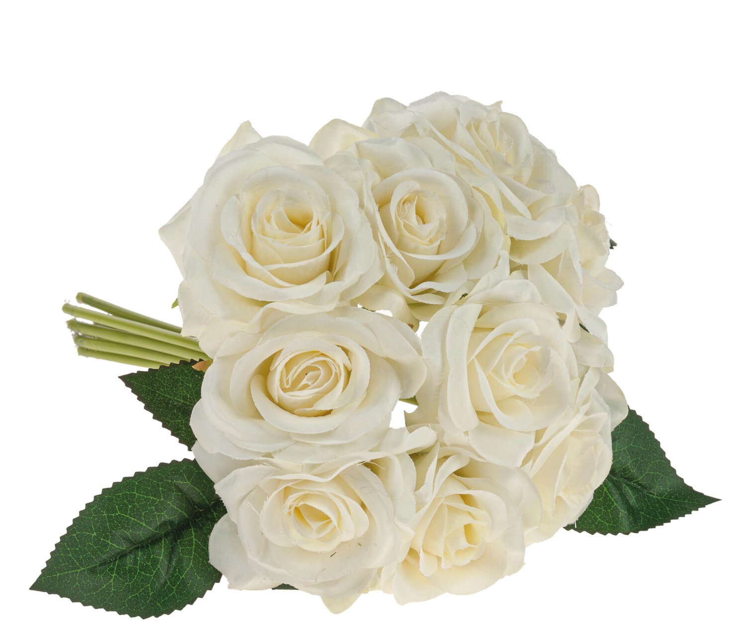 Artificial bouquet of 9 roses, 25 cm, cream-white