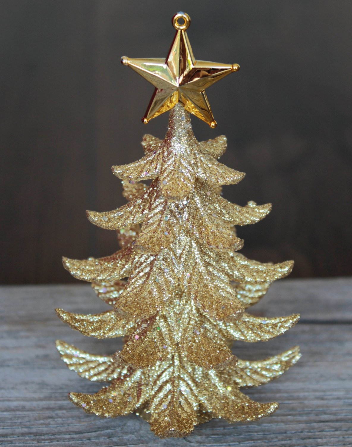 Decoration fir tree, acrylic, 12 cm, gold