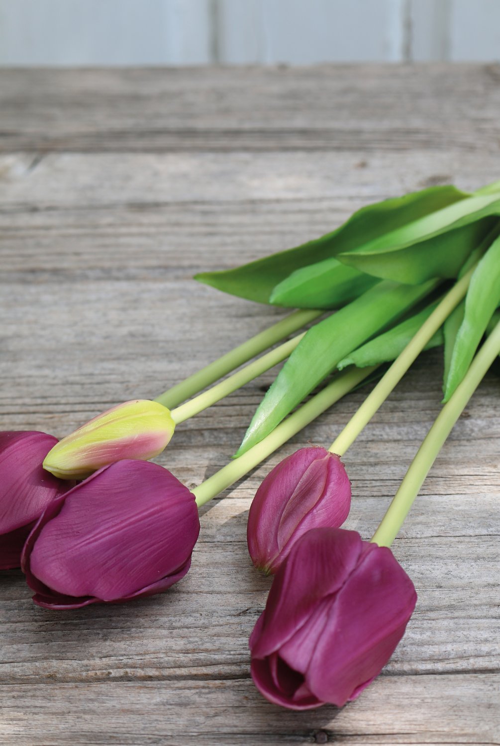 Künstlicher Tulpenbund, französisch, gemischt, 5-fach, 47 cm, Real Touch, violett-grün