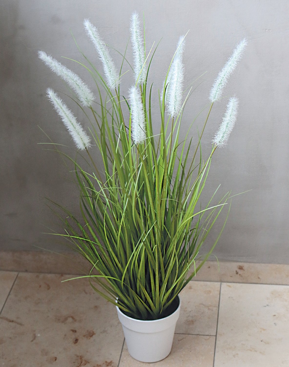 Artificial tuft of grass 'Chinese fountain grass', potted, 76 cm, green-white