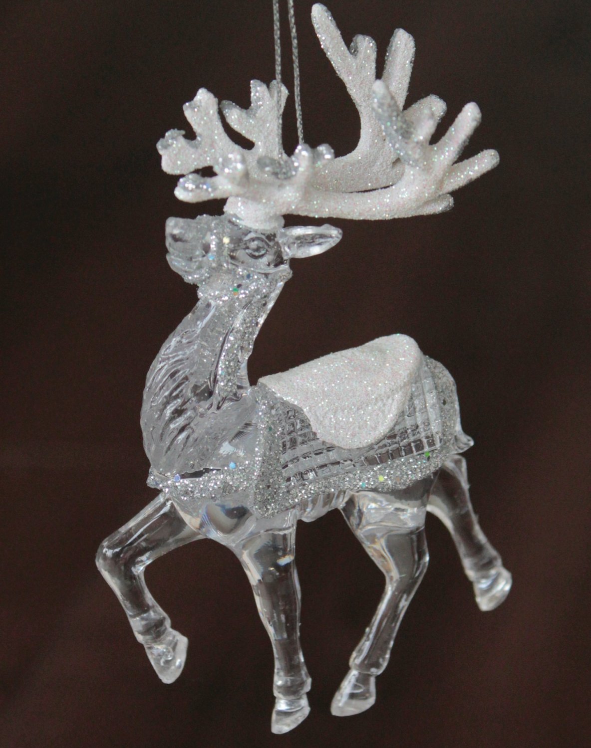 Decoration deer, acrylic, 12 cm, white-silver