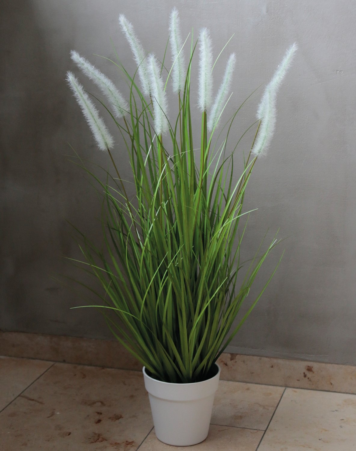 Künstlicher Grasbüschel 'Lampenputzergras', getopft, 76 cm, grün-weiß