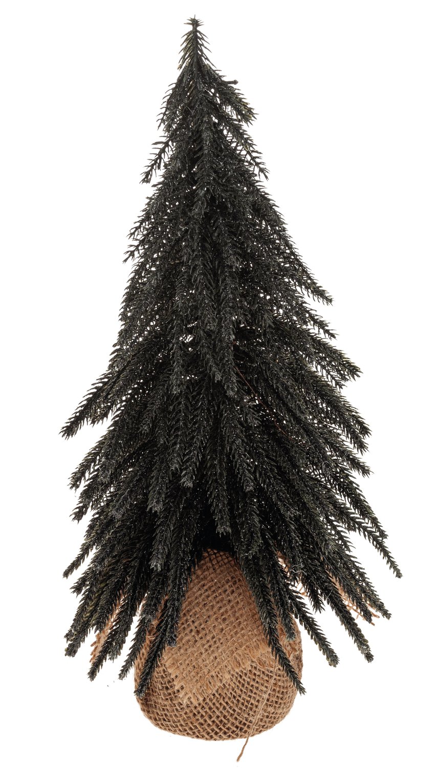 Kunstbaum Tanne im Jutesack, 35 cm, schwarz-silber