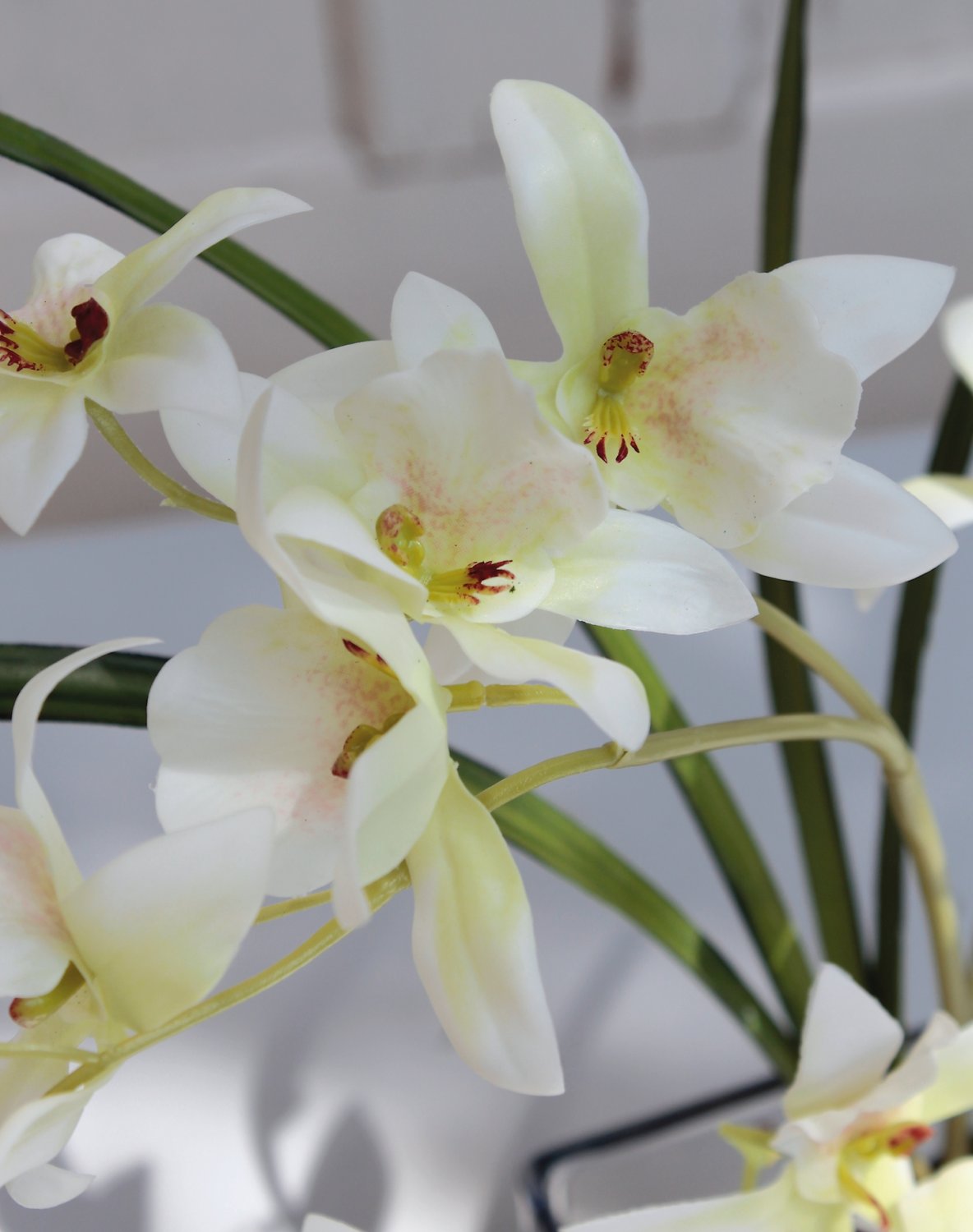 Orchidea Dendrobium artificiale in vaso di vetro, 40 cm, Real Touch Soft, bianco-verde