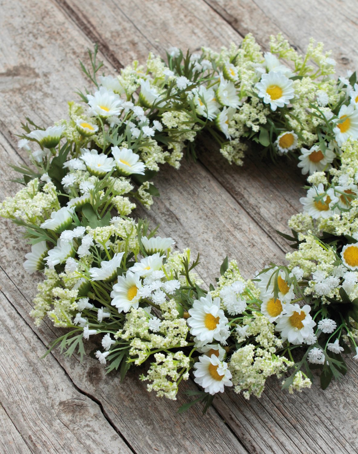 Künstlicher Kranz 'Gänseblümchen / Gypsophilia' auf Rattan, Ø 32 cm, creme-weiß