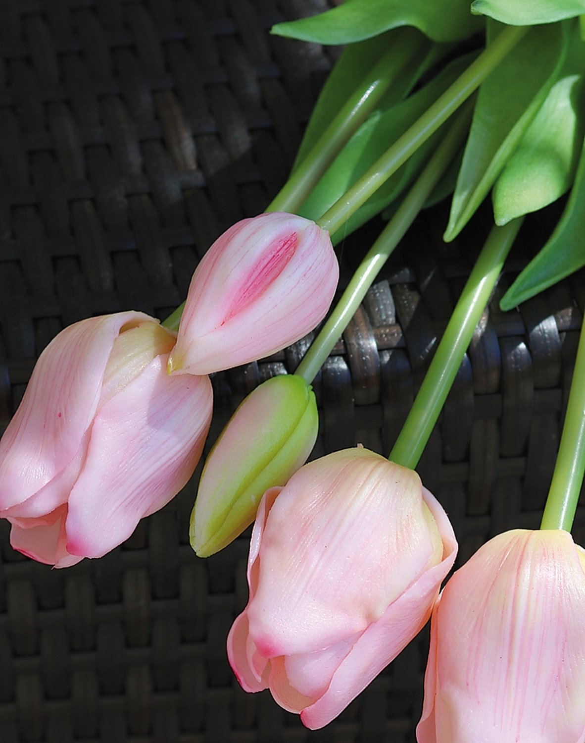 Künstlicher Tulpenbund, französisch, gemischt, 5-fach, 47 cm, Real Touch, rosa-grün