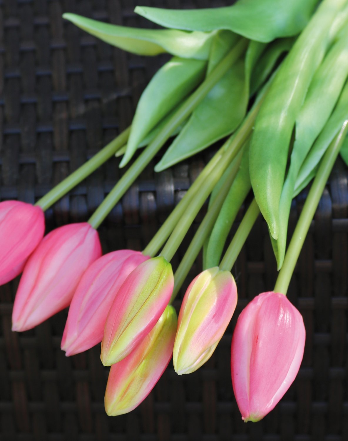 Künstlicher Tulpenbund, 7-fach, 44 cm, Real Touch, pink