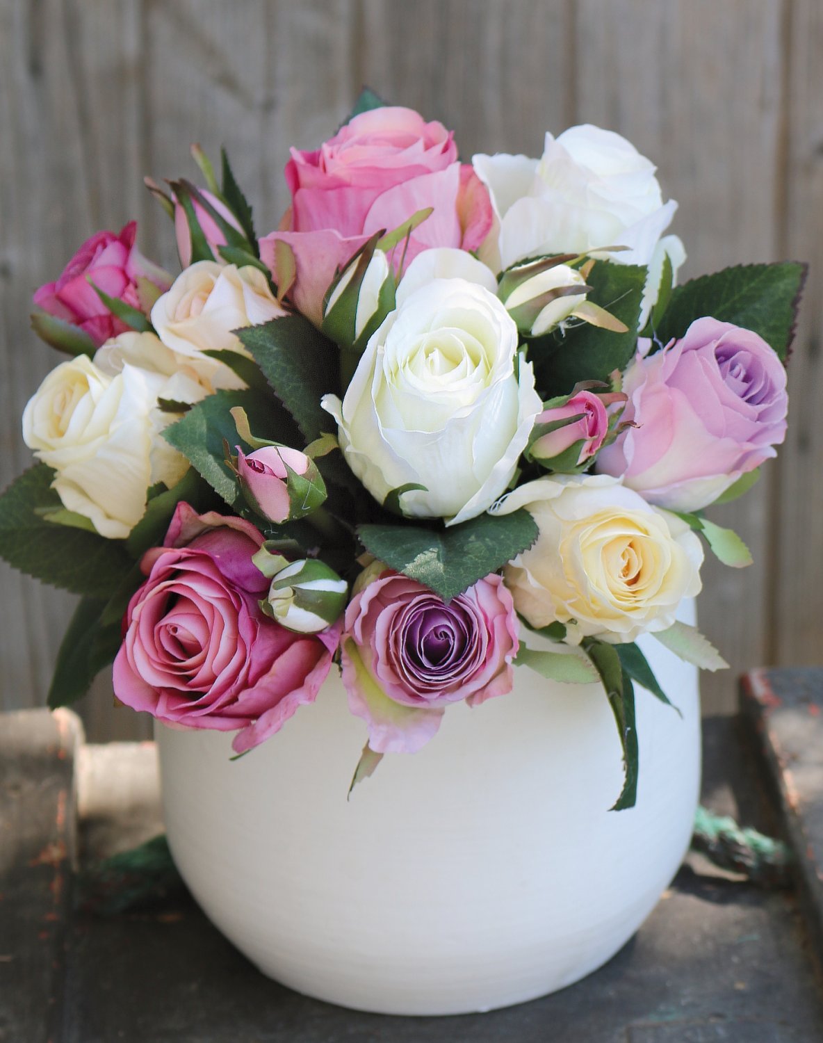 Künstlicher Freiland-Rosenstrauß, 16-fach, 28 cm, creme-rosa Künstlicher Freiland-Rosenstrauß, 16-fach, 28 cm, creme-rosa