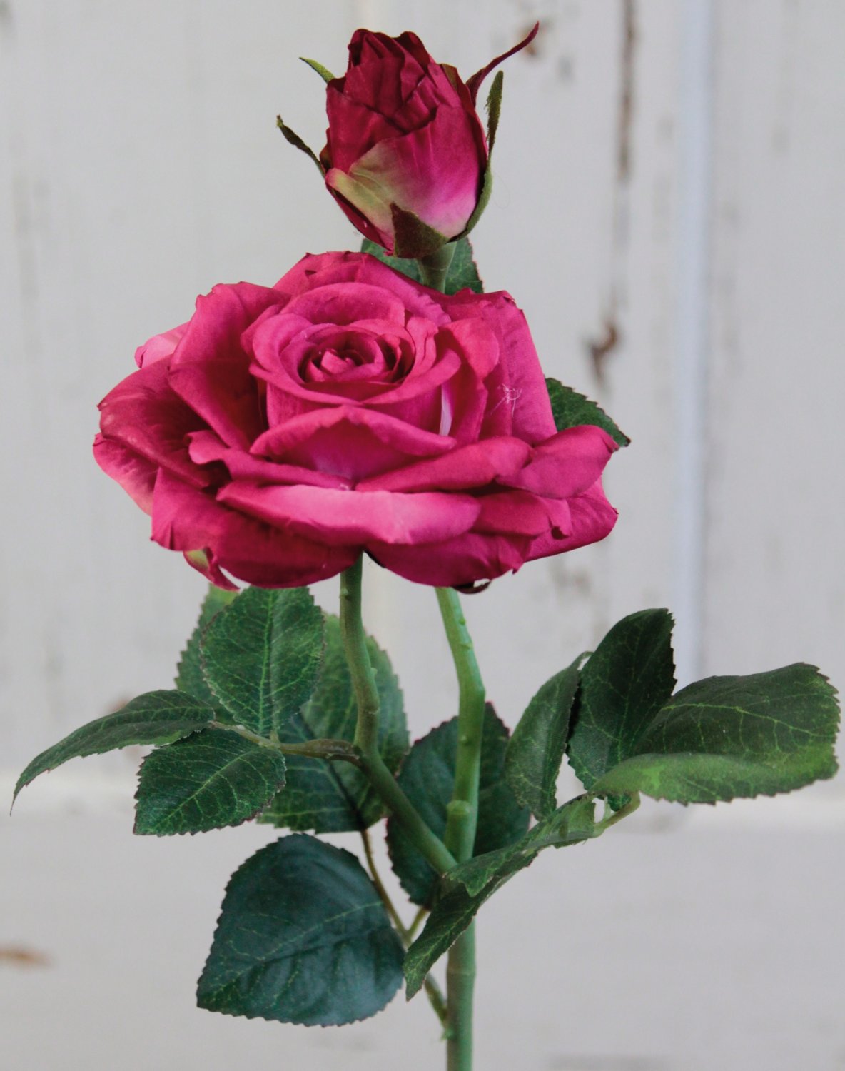 Silk rose, 1 flower, 1 bud, 37 cm, real touch soft, dark rose