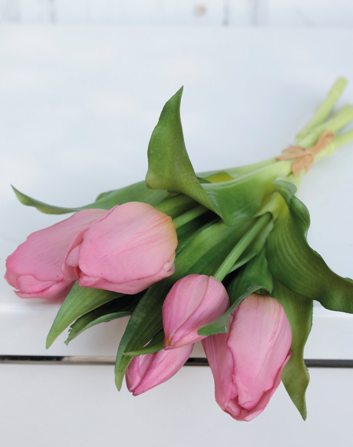 Artificial tulip bouquet, 5-fold, 28 cm, light violet