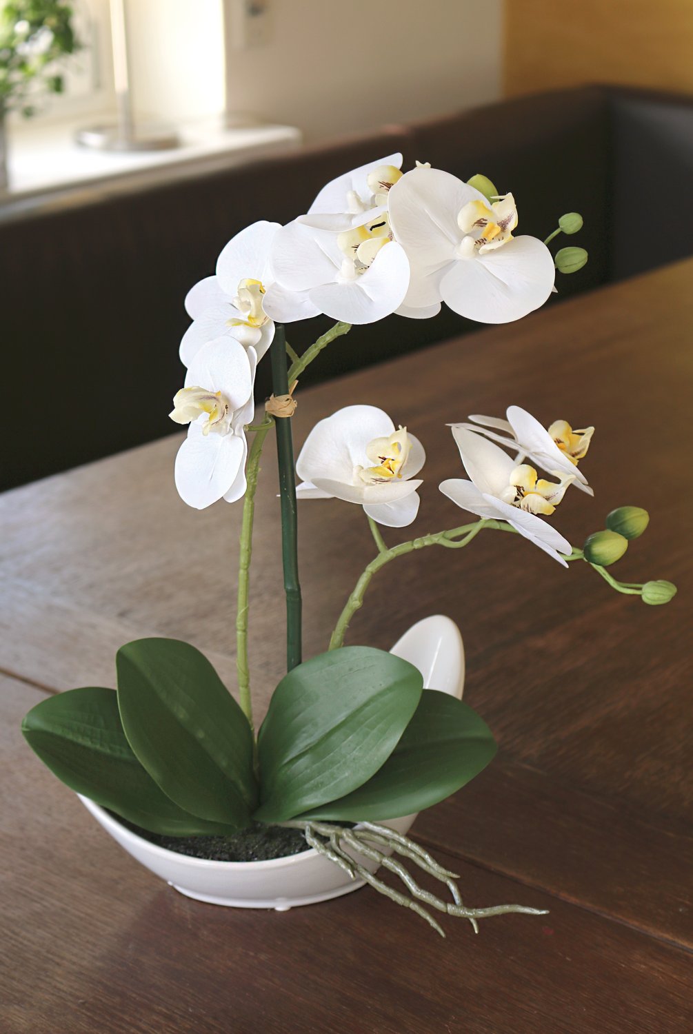 Künstliche Orchidee Phalaenopsis in Schale, 33 cm, Real Touch Soft, creme-weiß