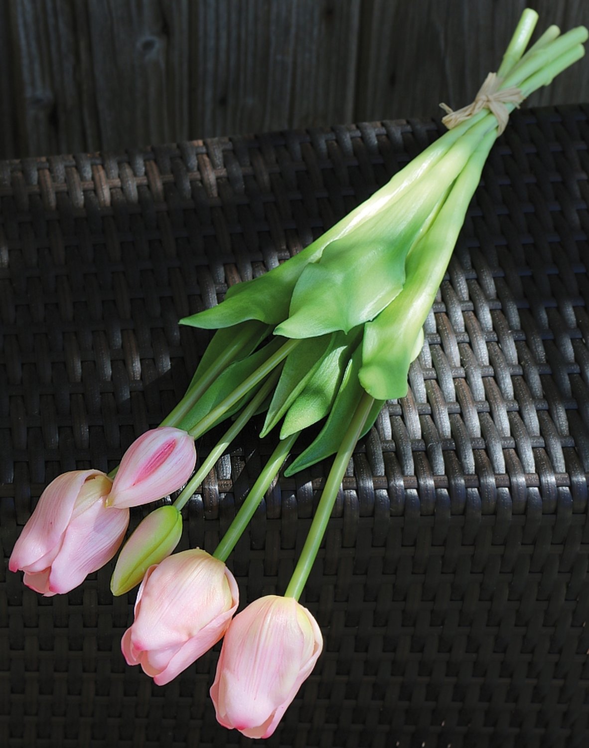 Künstlicher Tulpenbund, französisch, gemischt, 5-fach, 47 cm, Real Touch, rosa-grün