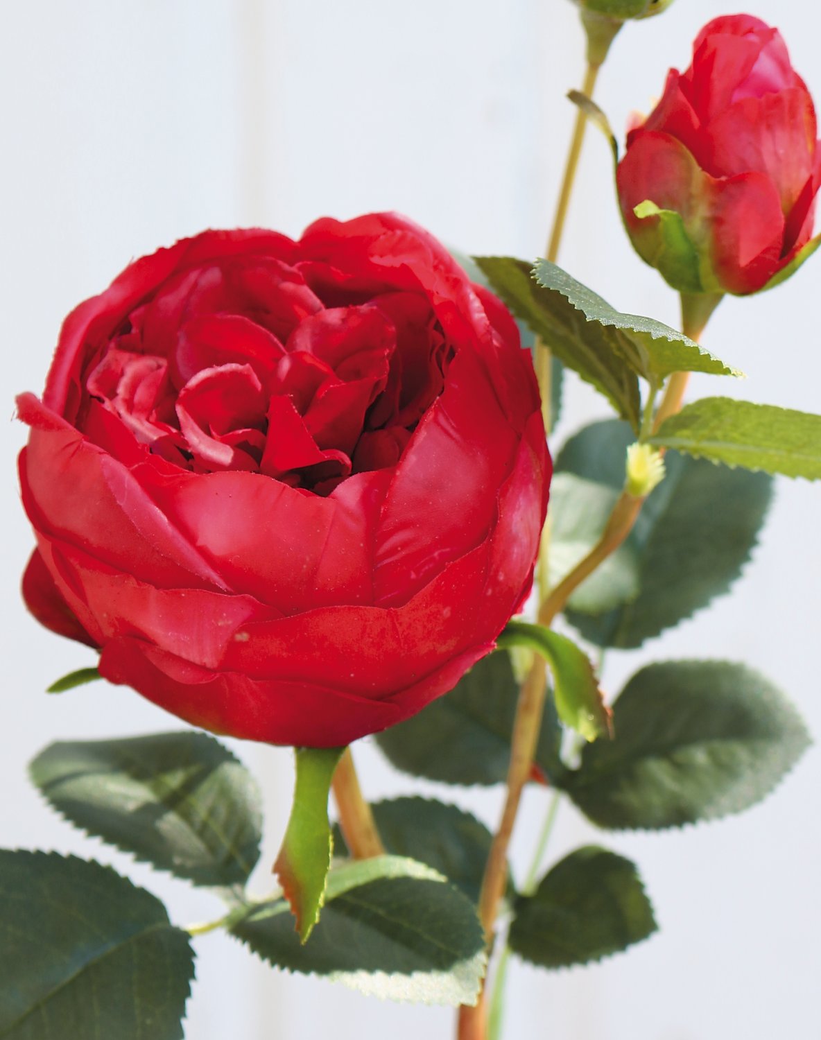 Künstliche Rose, 1 Blüten, 2 Knospen, 60 cm, Real Touch Soft, rot
