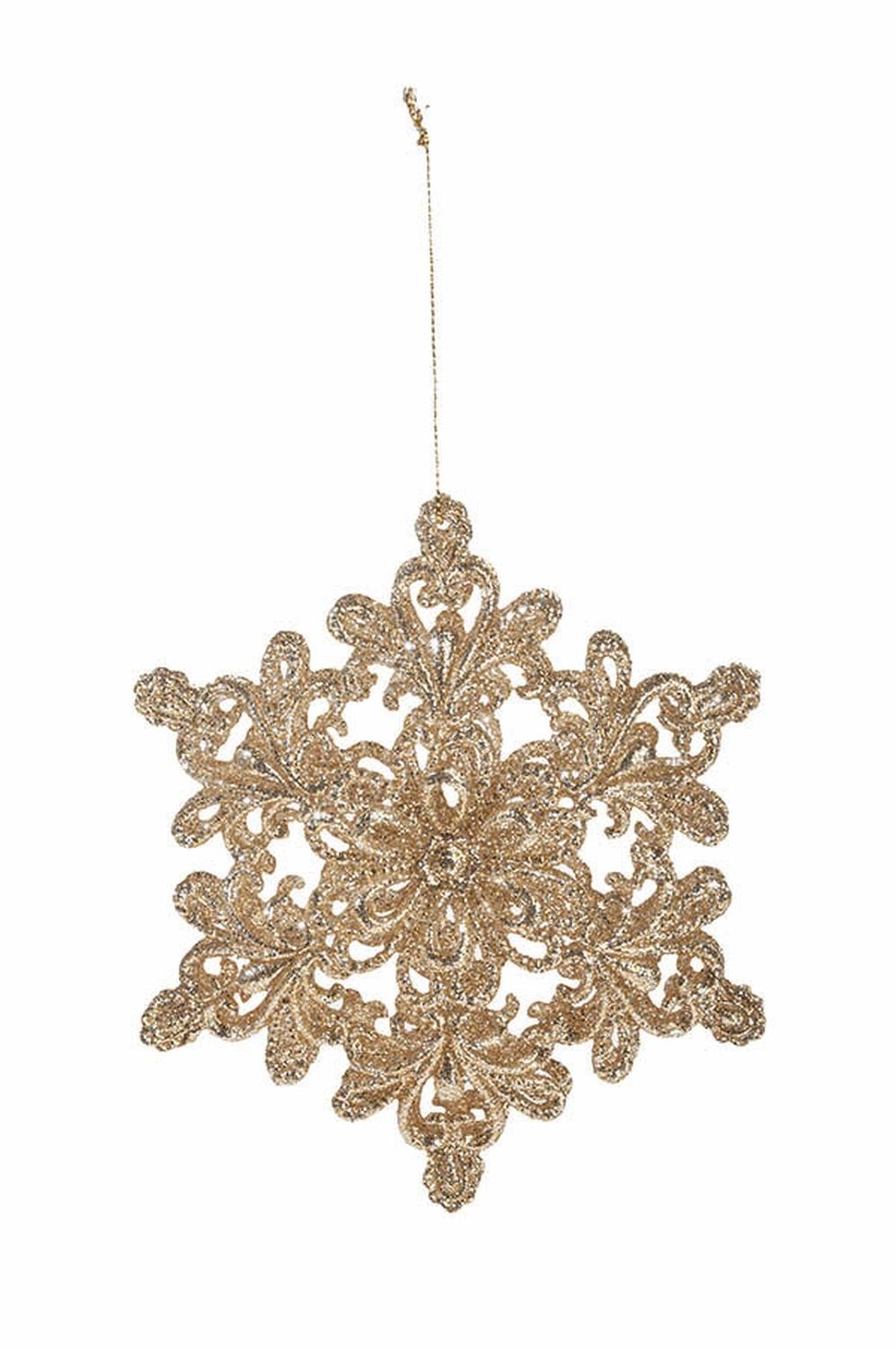 Fiocco di neve decorativo in acrilico, 2 pezzi, Ø 13 cm, champagne-camelia