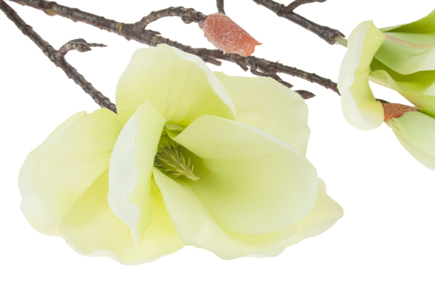 Künstlicher Magnolienblütenzweig, 129 cm, creme-grün