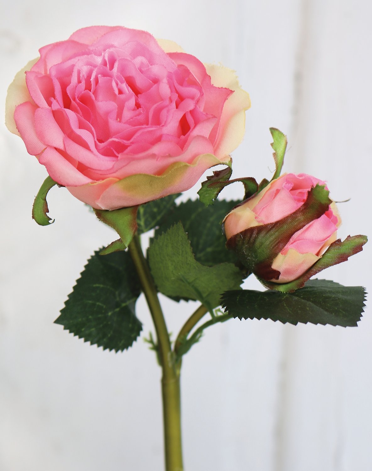 Rosa artificiale, 1 fiore, 1 bocciolo, 30 cm, rosa