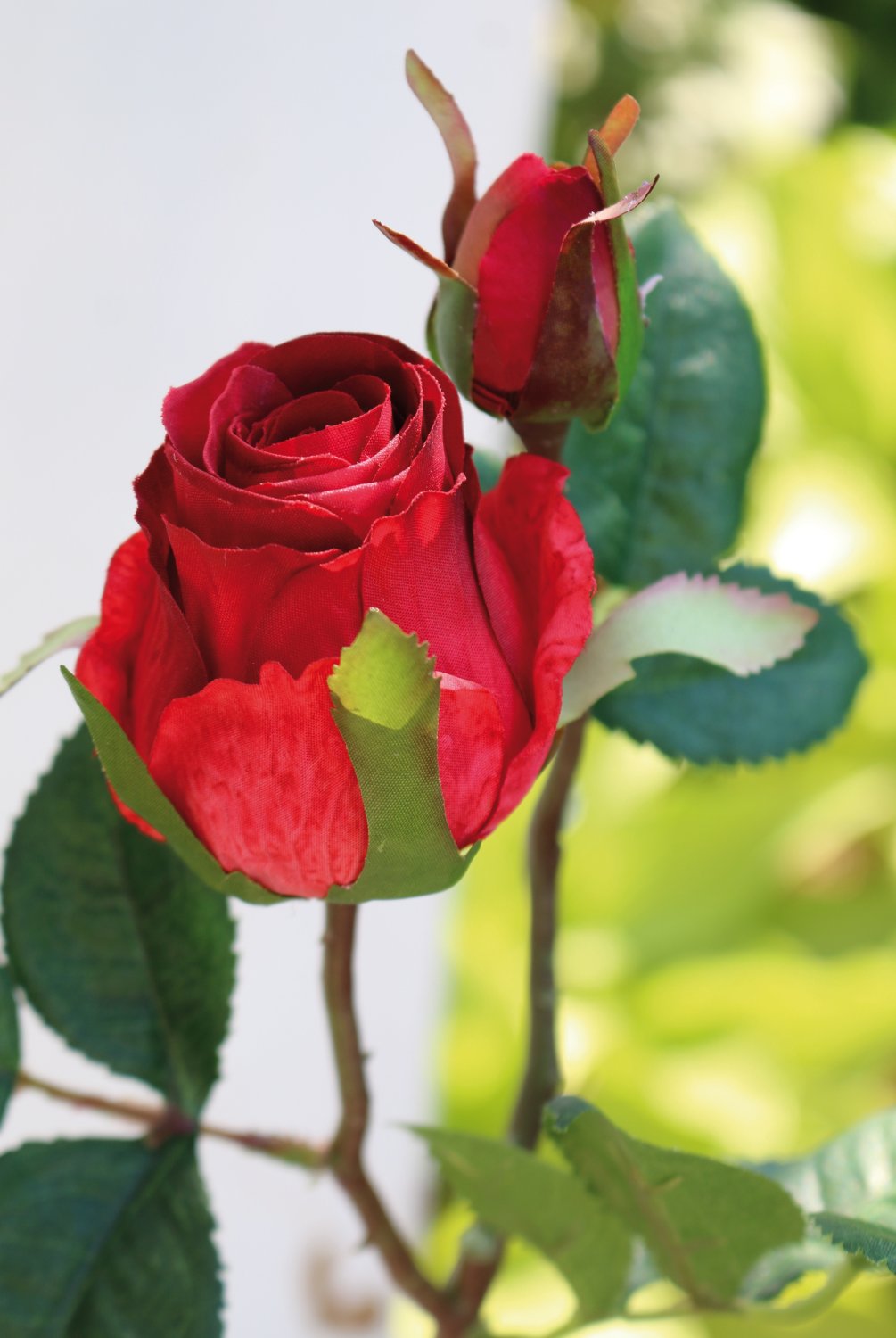 Künstliche Rose, 1 Blüte, 1 Knospe, 45 cm, rot