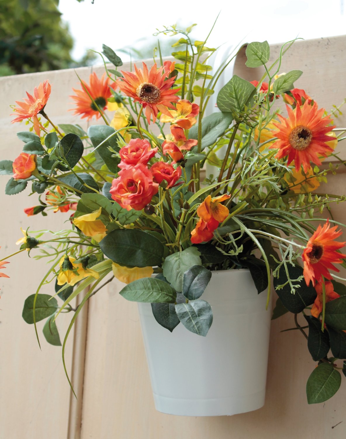 Künstliches Blumenbouquet im Hängtopf, 45 cm, orange