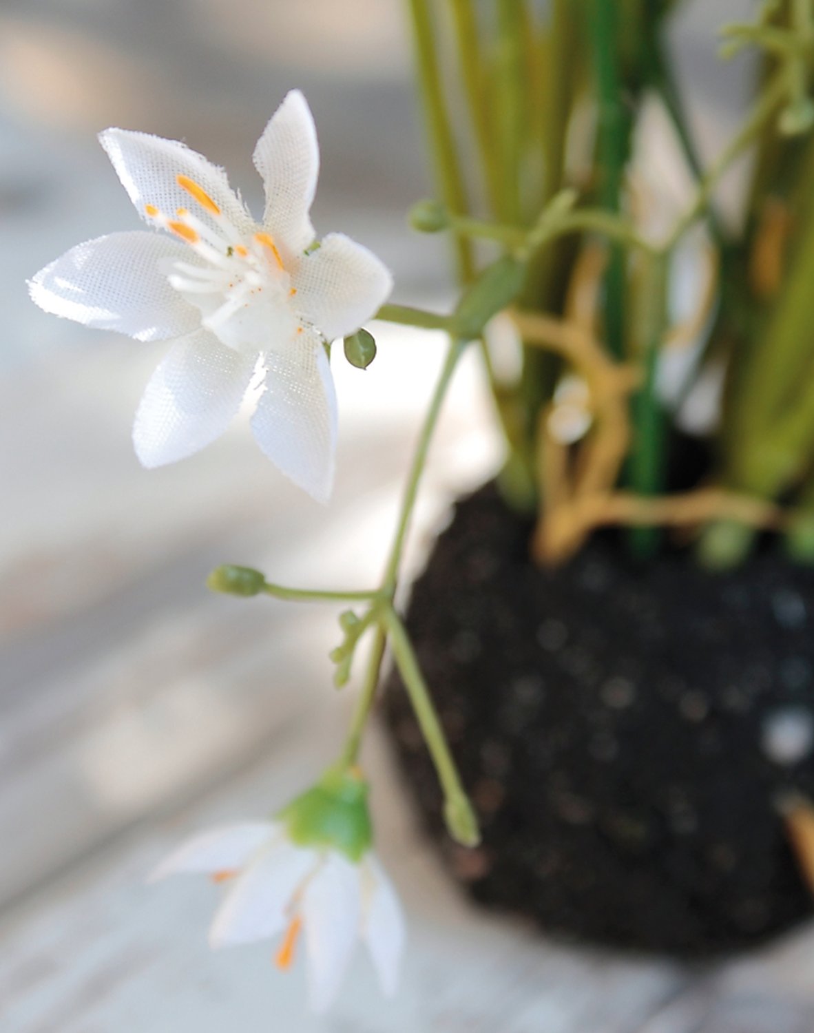 Künstliches Gras mit Blüten in 'Erde', 43 cm, creme-weiß