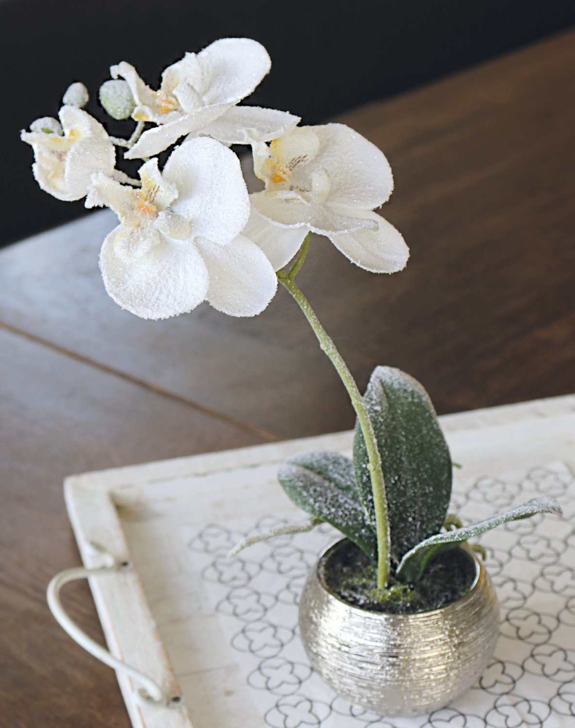 Phalaenopsis artificial, helada, en maceta, 33 cm, blanco escarchado Phalaenopsis artificial, helada, en maceta, 33 cm, blanco escarchado
