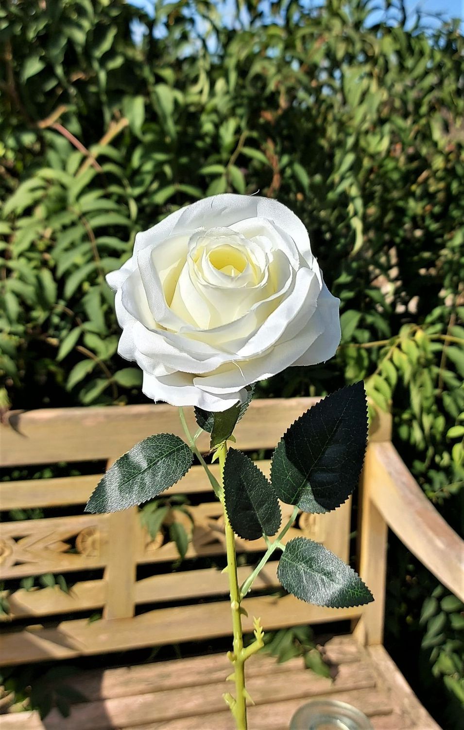 Rosa artificiale, 65 cm, Ø 9 cm, bianco crema