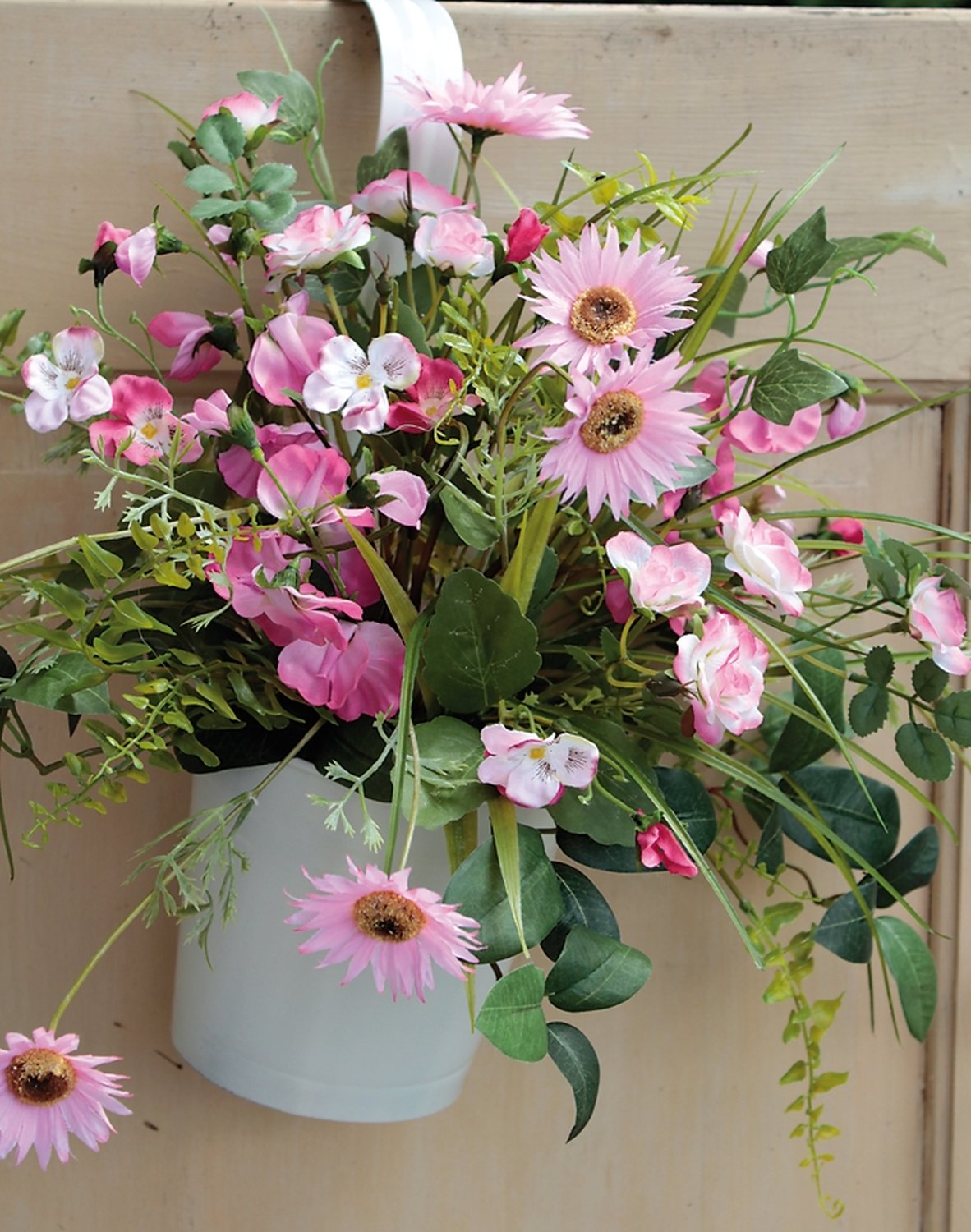 Künstliches Blumenbouquet im Hängtopf, 45 cm, rosa