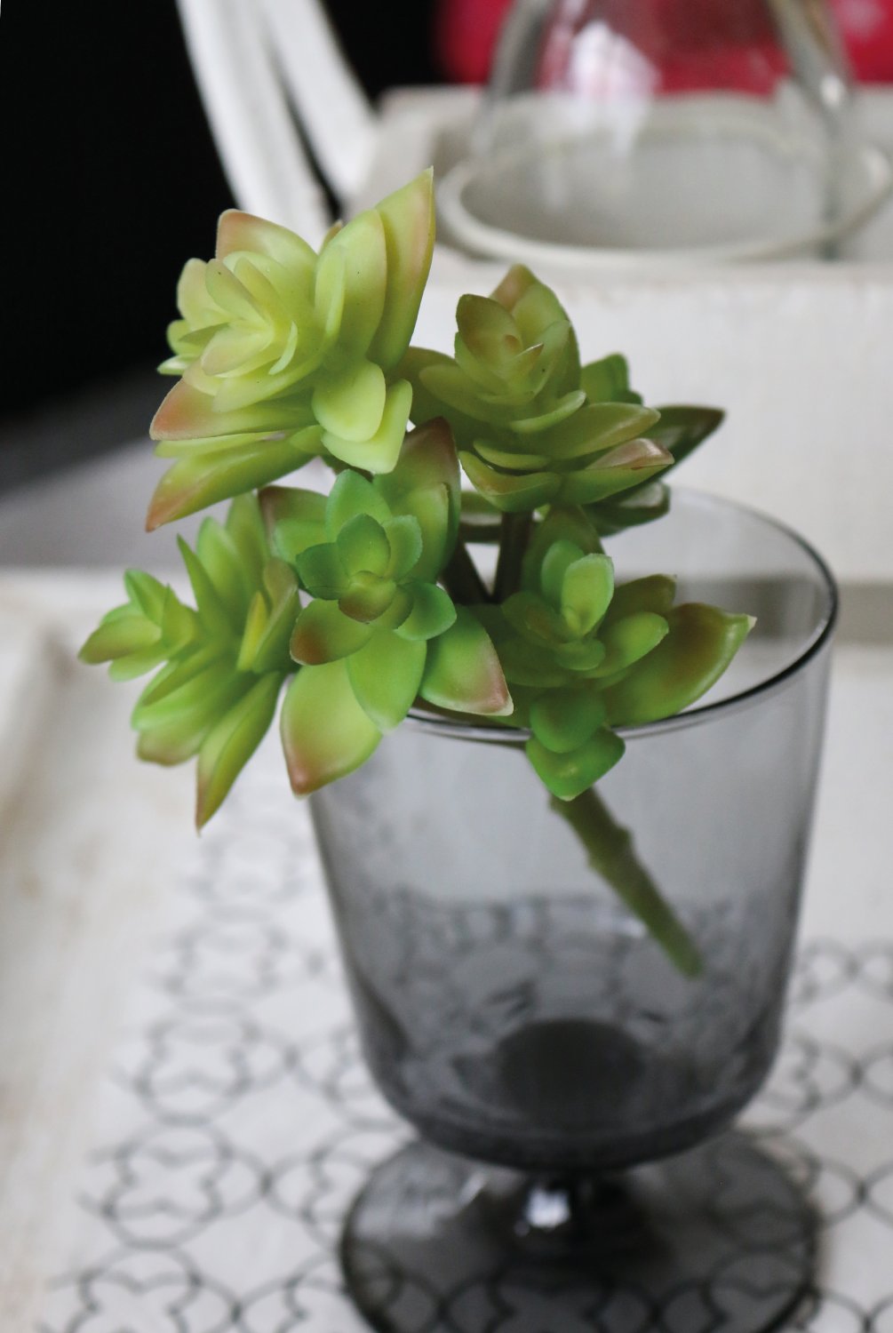 Succulent fake plants on stick, 17 cm, green