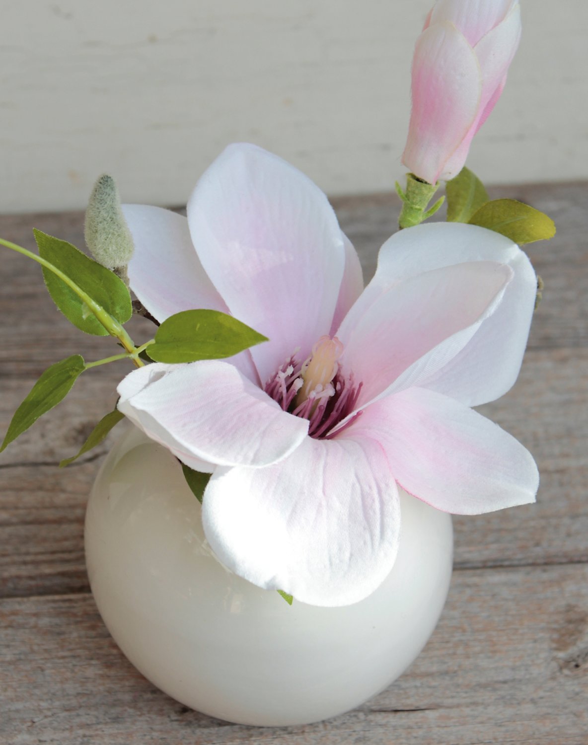 Künstliche Magnolie in Keramiktopf, 15 cm, weiß-rosa