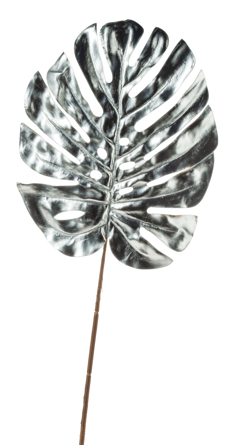 Foglia di monstera decorativa, 69 cm (foglia 29 cm), argento