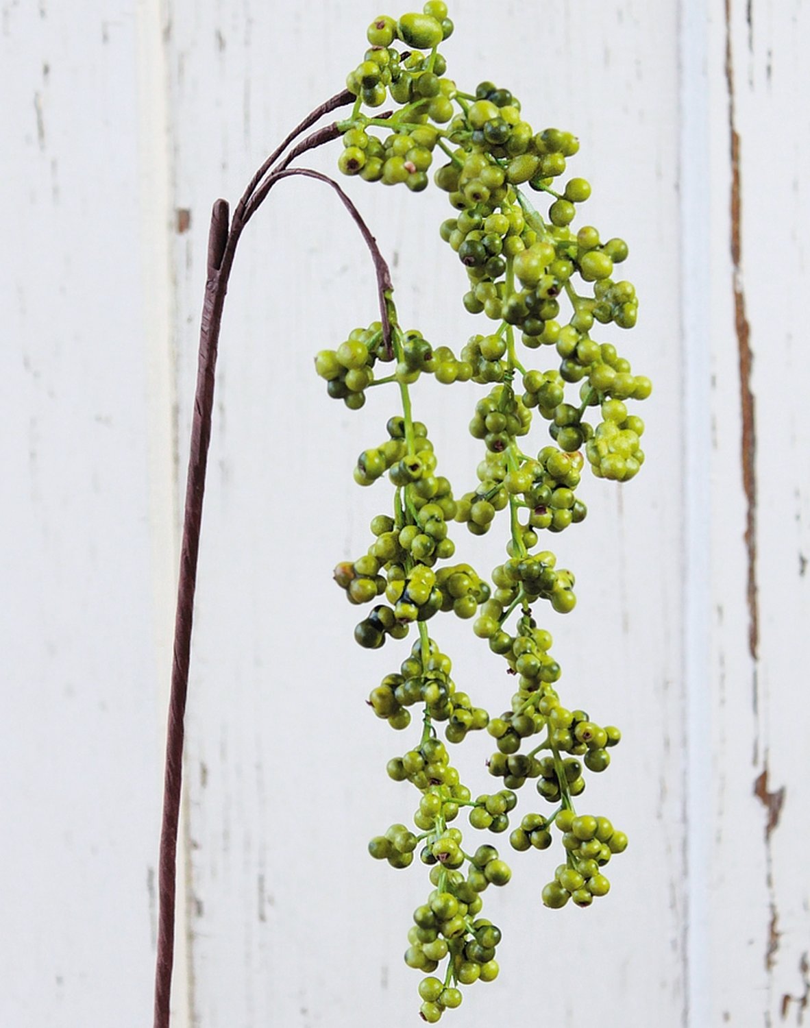 Fake berries branch hanger, 43 cm (total 65 cm), light green