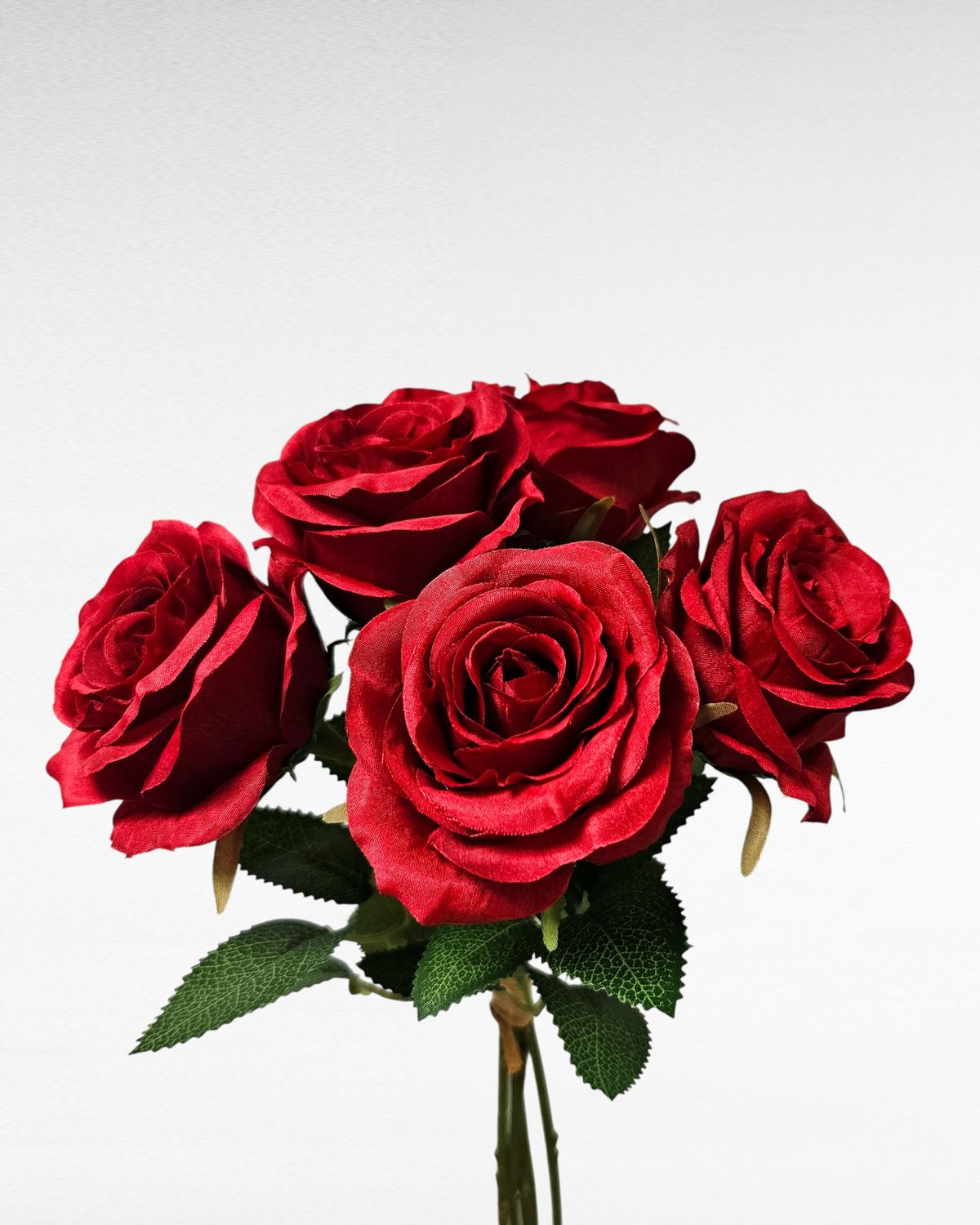 Kunstrosen im Bund, 5 Blüten, 10 Blätter, 32 cm, rot