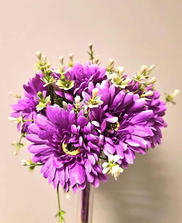 Bouquet di gerbera artificiale con 7 fiori, 30 cm, Ø 22 cm, viola chiaro-viola scuro