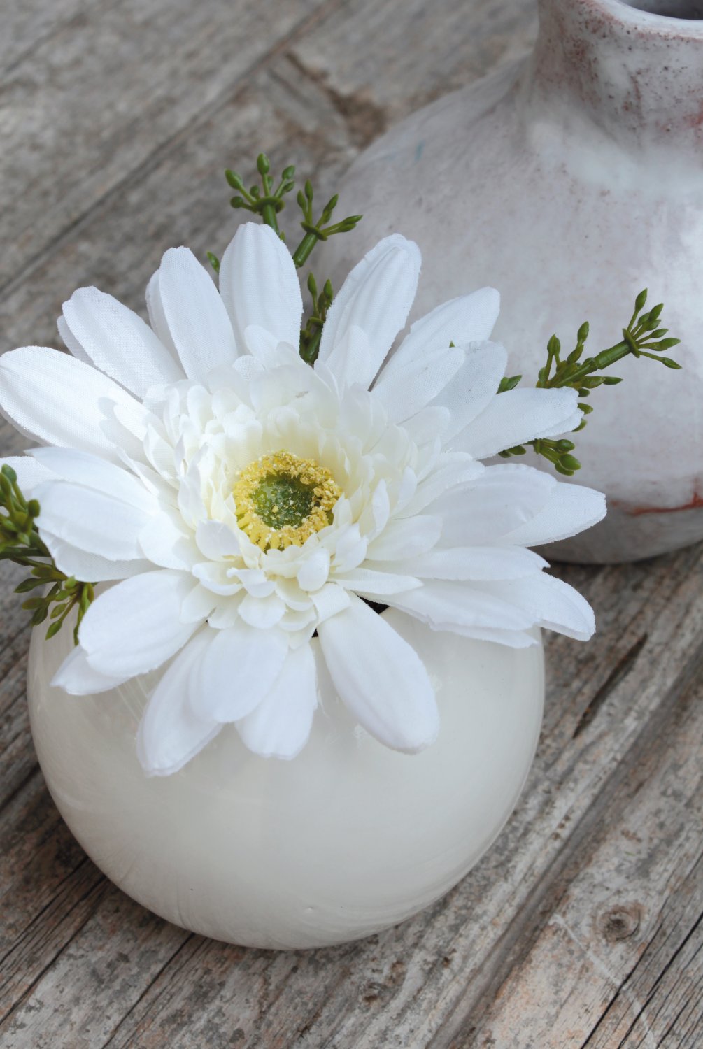 Künstliche Gerbera in Keramiktopf, 12 cm, creme-weiß