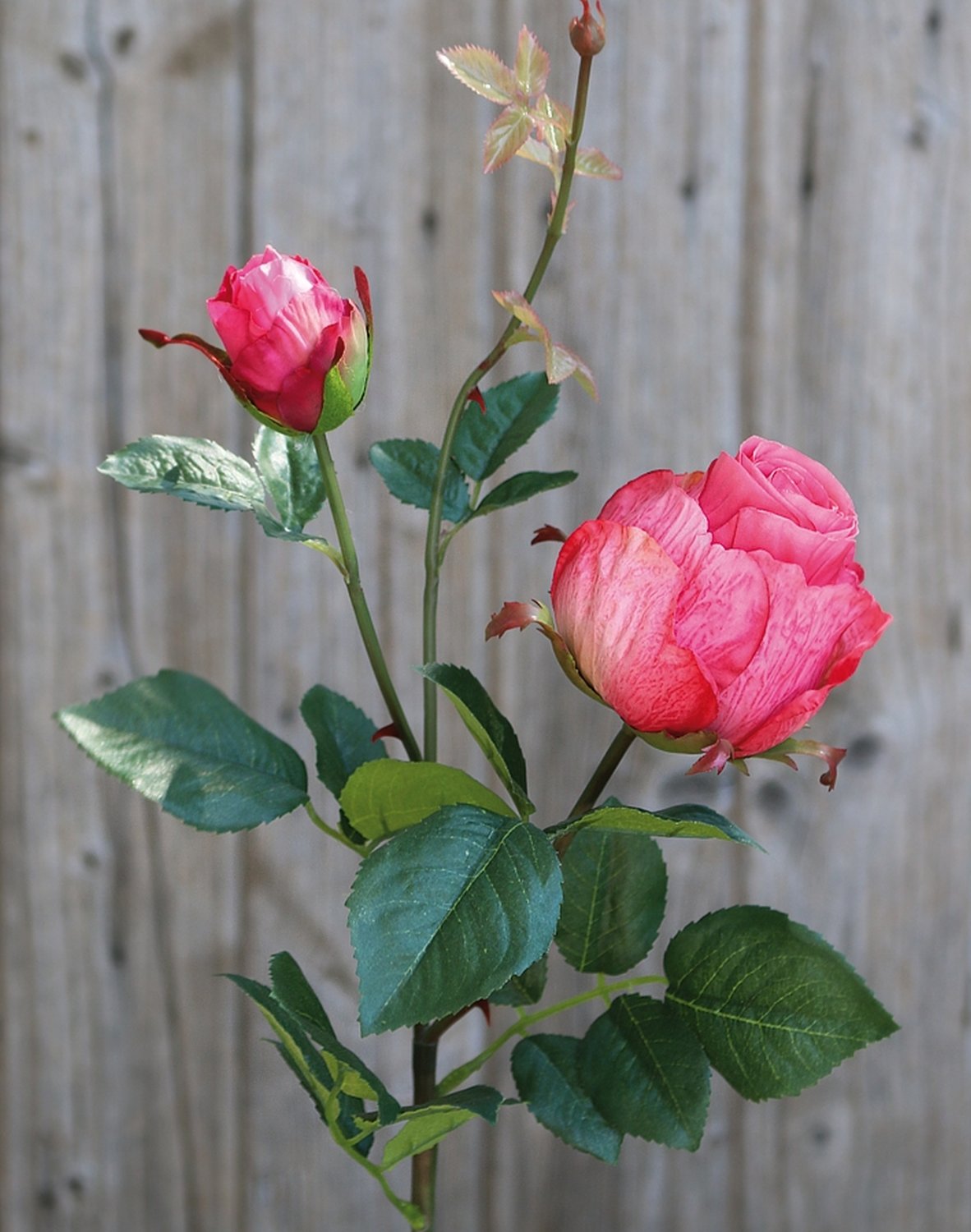 Artificial rose, 1 flower, 1 bud, 80 cm, pink