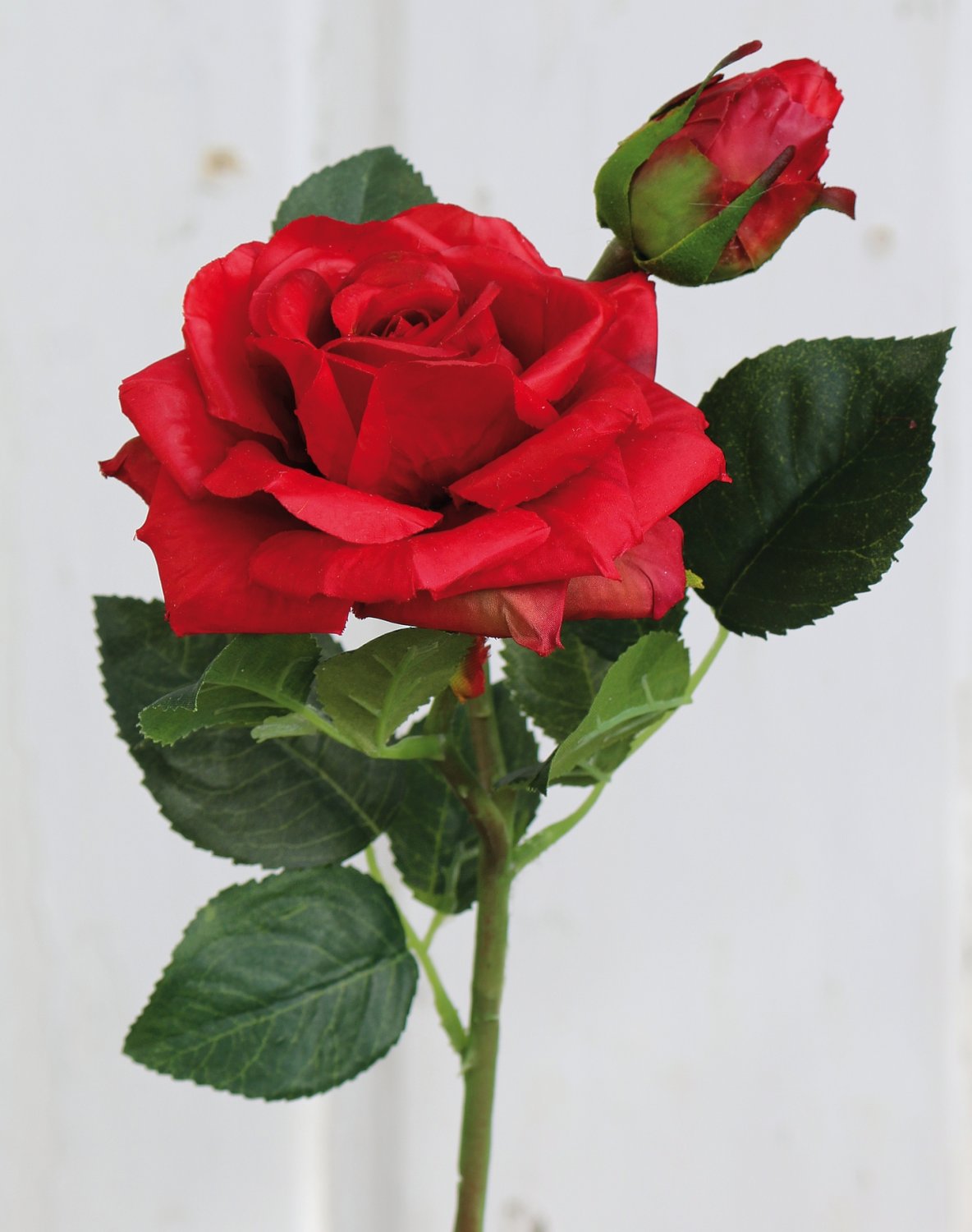 Rosa artificiale, 1 fiore, 1 bocciolo, 37 cm, Real Touch Soft, rosso