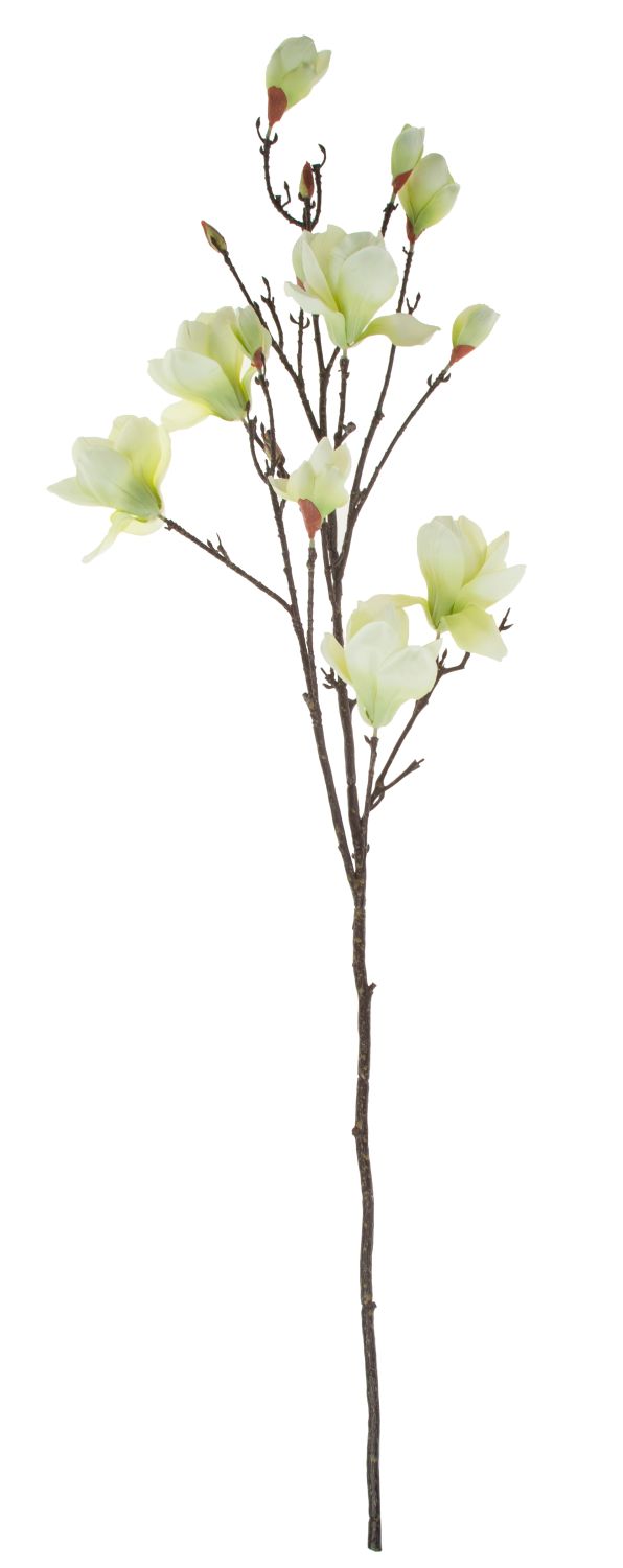 Künstlicher Magnolienblütenzweig, 129 cm, creme-grün