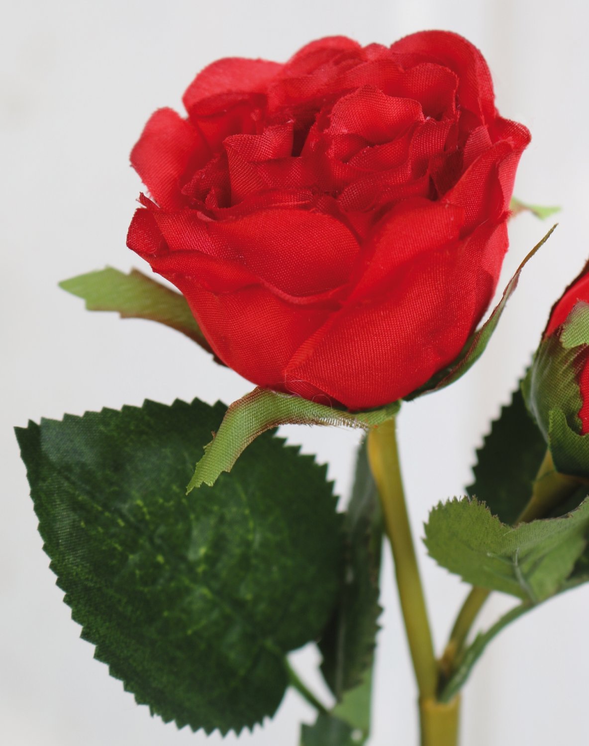 Rosa artificiale, 1 fiore, 1 bocciolo, 30 cm, rosso