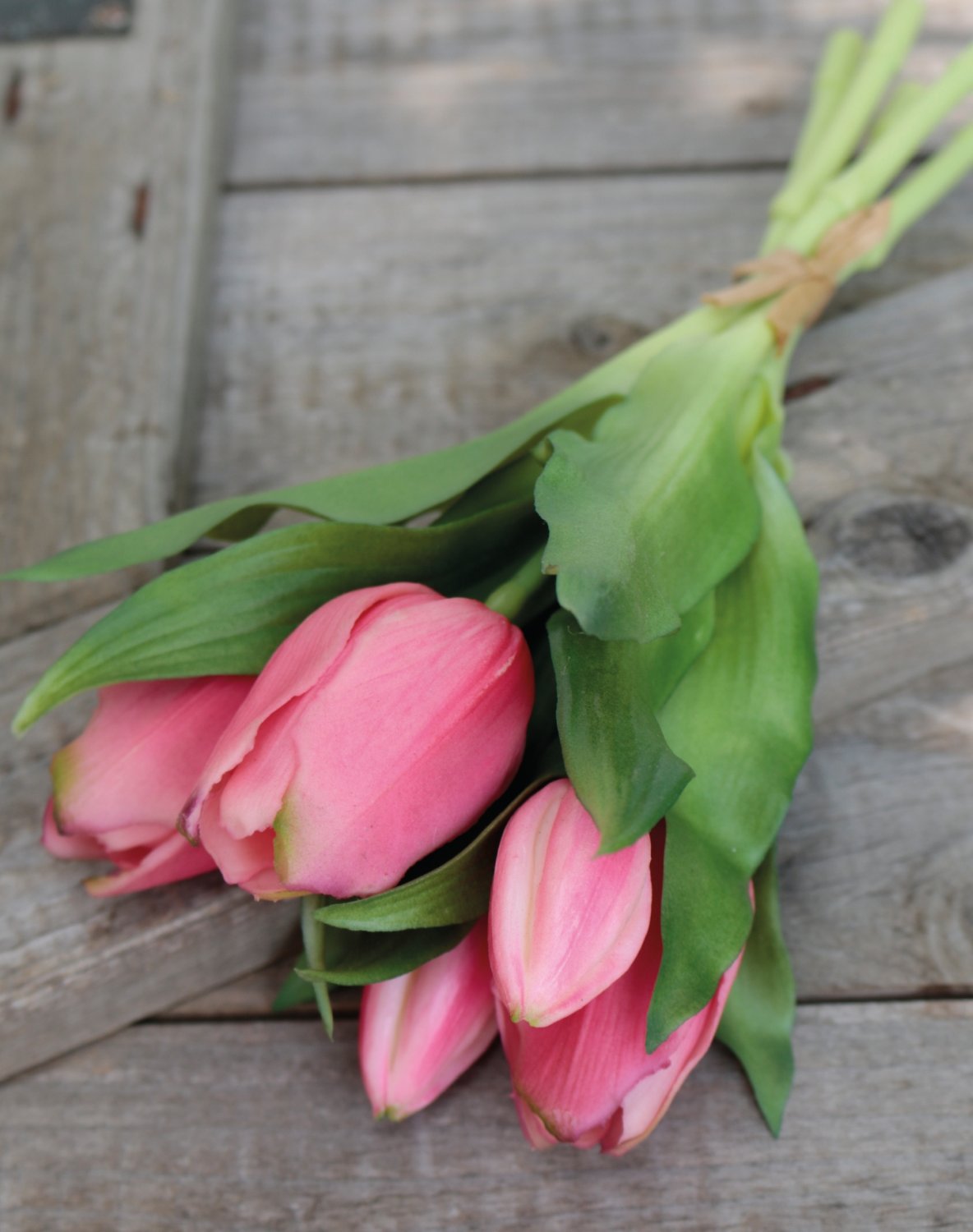 Mazzo di tulipani artificiali, 5 fiori, 28 cm, rosa