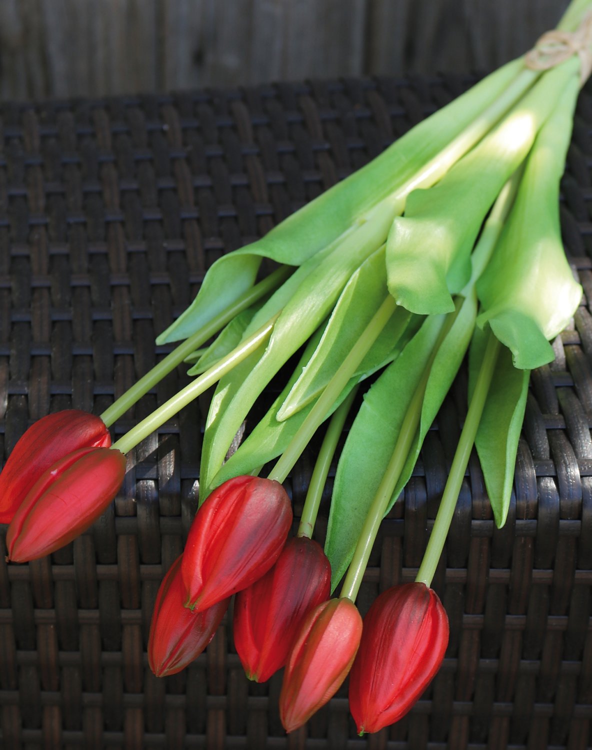 Künstlicher Tulpenbund, 7-fach, 44 cm, Real Touch, rot