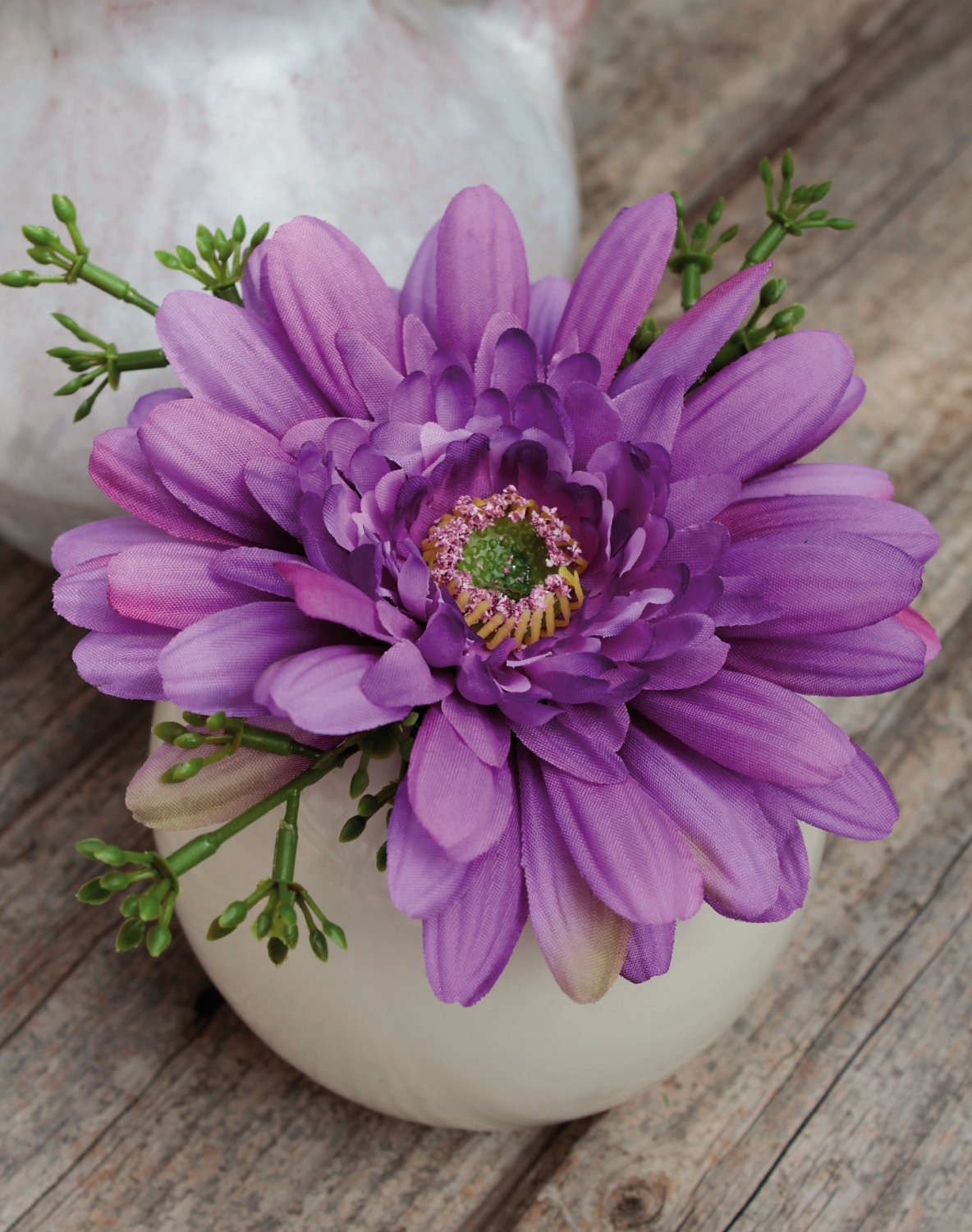 Silk gerbera in ceramic pot, 12 cm, dark violet