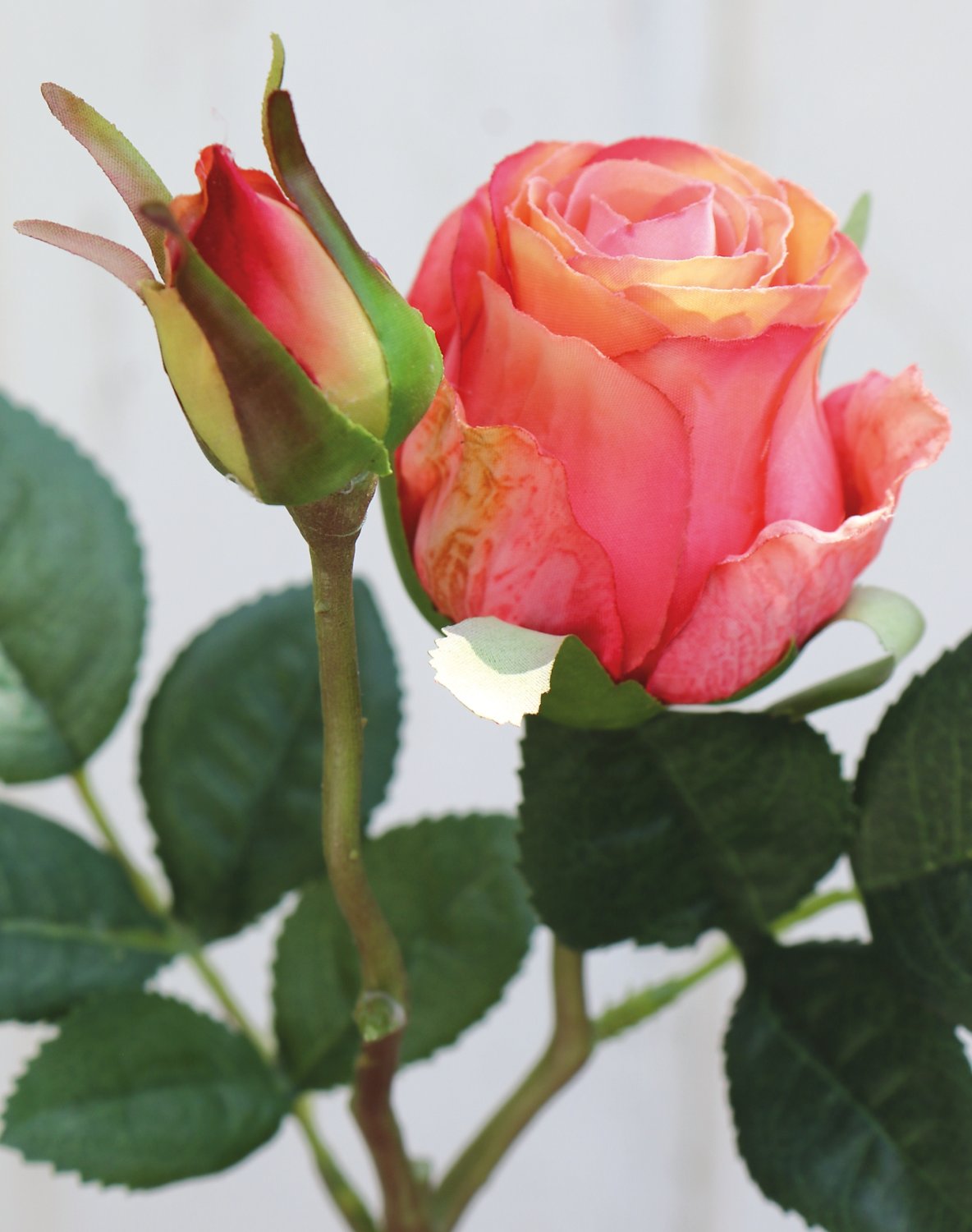 Künstliche Rose, 1 Blüte, 1 Knospe, 45 cm, aprikose