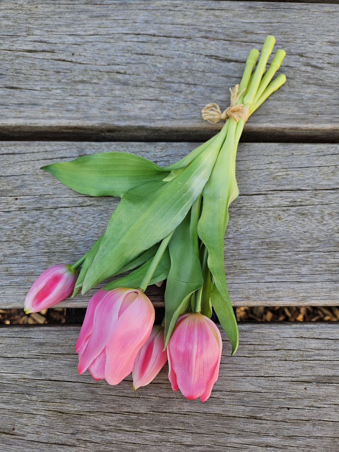 Ramillete de tulipanes de imitación, 5 flores, 28 cm, rosa-verde Ramillete de tulipanes de imitación, 5 flores, 28 cm, rosa-verde