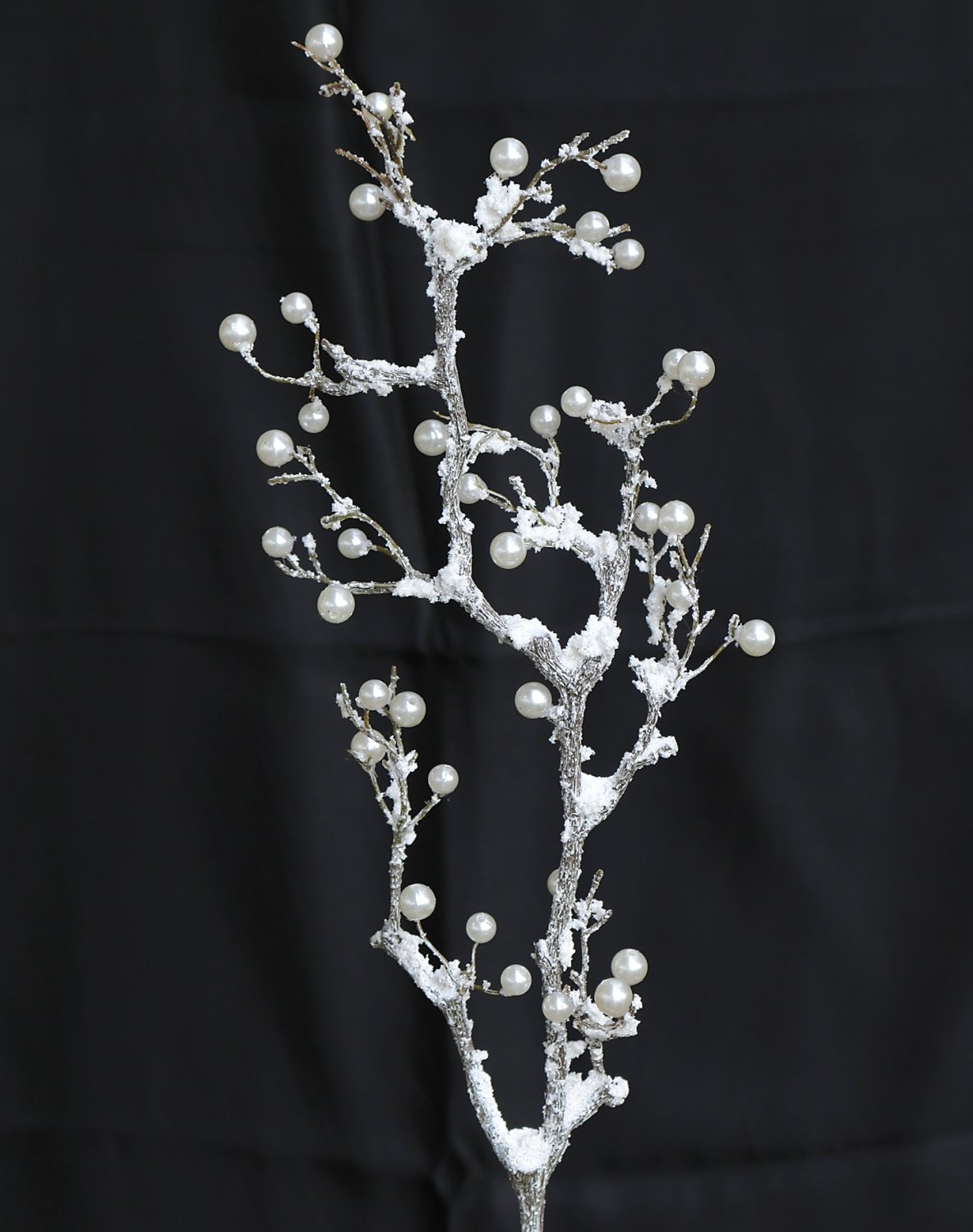 Artificial plant spray with pearls and snow, 83 cm, frosted brown